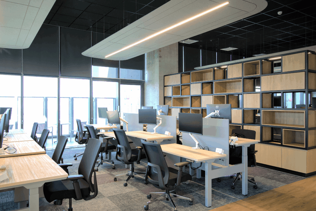 Open-plan workstations and benching systems for corporate office